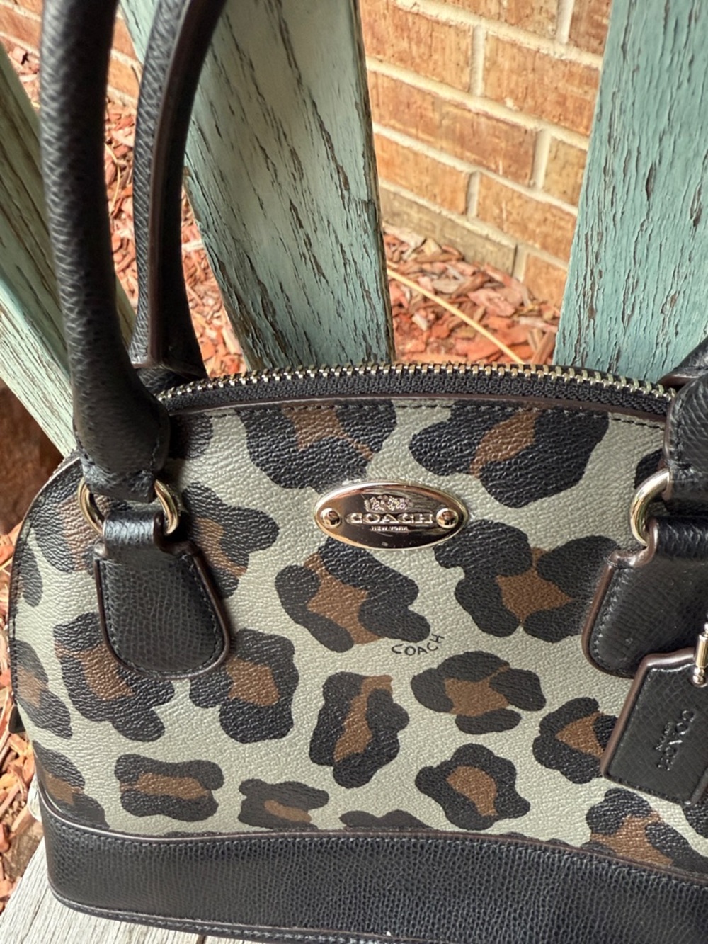 Coach Leopard-Print Cora Mini Dome Satchel in Black and Brown - Picture 5 of 14